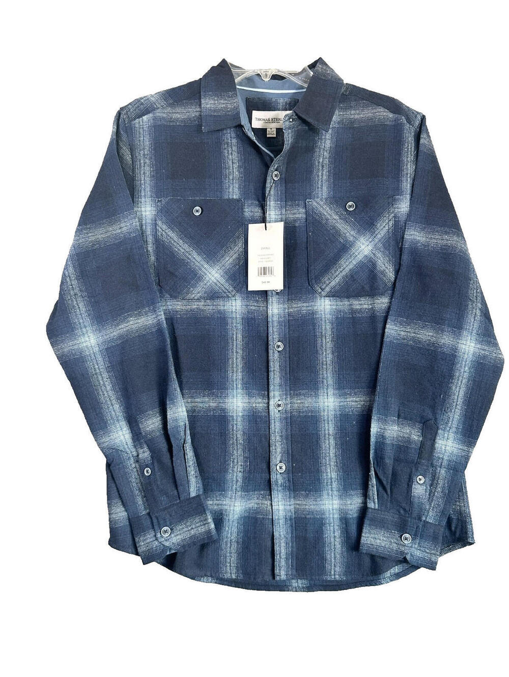 Thomas Sterling Men’s Blue Plaid Button-Up Shirt Size S